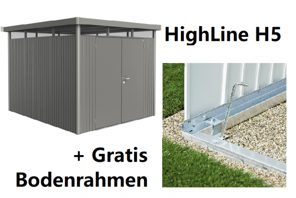 Highline H5 (275 x 315 cm) / quarzgrau-metallic / Doppeltür + Alu-Bodenrahmen